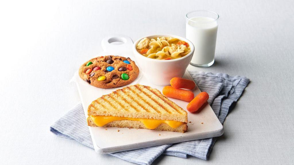 Kids Combo · Any half kids' sandwich paired with a small soup and your choice of bakery chips or baby carrots.  Served with your choice of fresh fruit or freshly baked cookie and milk, 12 oz soft drink, or kids' juice.