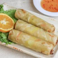 Egg Rolls · Marinated glass noodles, cabbage and carrot wrapped in rice paper and deep fried. Served wit...