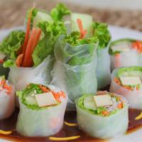 Fresh Rolls · Steamed vermicelli noodle, lettuce, cucumber, carrot, basil, and tofu wrapped in rice paper ...