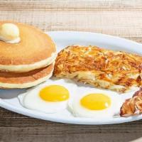 So Cal  Breakfast · 2 Eggs any style, 2 Buttermilk Hotcakes or Toast, Hash Browns. Choice of 2 Bacon Strips or 2...