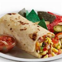 Bigger Better Breakfast Burrito · Eggs, Bacon, Sausage, Ham, Potatoes, Bell Peppers, Onions, Tomatoes, Jack & Cheddar Cheese. ...