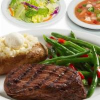 6 Oz. Sirloin Steak · Includes Soup, Salad, choice of Potato & Daily Vegetable.