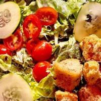 Small House Salad · Cucumber, tomato, walnuts, raisins and croutons