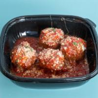 Meatballs · Made with pork, beef, breadcrumbs, marinara, romano, and mozzarella cheese.