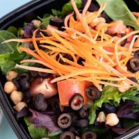 Mixed Green · Mixed greens, roma tomato, black olive, garbanzo bean and carrot with balsamic vinaigrette.