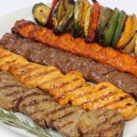Super Combo · Chicken, lamb, beef, veggie, chicken and beef lule kabob. Served with rice, salad, or half a...
