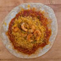 Shrimp Burrito · shrimp, salsa ranchera, rice, and cheese on a flour tortilla.