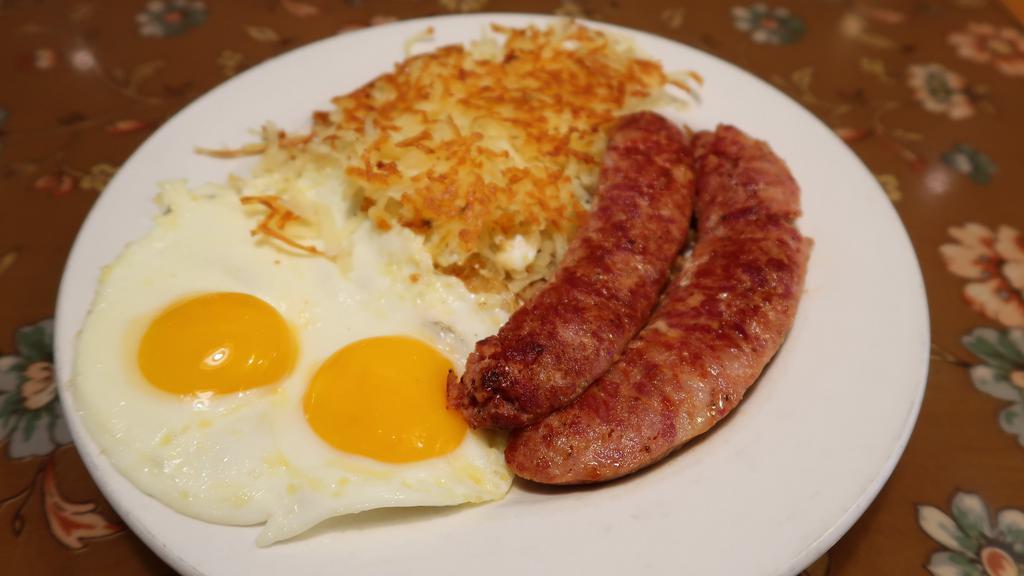 Smoked Alligator Sausage & Two Eggs · Yes it’s gator! Flown in special from new orleans!