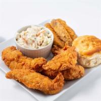4 Tender Combo · Four tenders, three wedges, small side, biscuit sauce + drink.