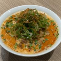 Umakara Tan Tan Ramen · Pork Broth, Spicy Tan Tan Base, Cubed Toro Chashu, Bean Sprouts, Green Onion, Asian Chives, ...