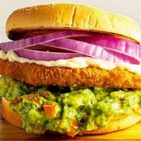 Vegan California-Style Sandwich · Vegan Chicken, avocado smash, pomegranate, vegan garlic mayo, lettuce & fresh red onions on ...