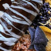 Mole Burrito · Vegan. Daiya cheese, mushrooms, onions, zucchini, cabbage, chard, bell peppers with your cho...