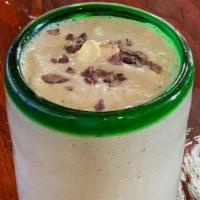 Sun Butter Smoothie · Sun butter, banana, cacao nibs, raw maca, dates and almond milk.