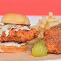 Sandwich & Chicken Tender Combo · Nash’s chicken sandwich, one chicken tender, seasoned fries, side of coleslaw and side of #n...