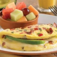 Bacon, Avocado, Jack Omelette · Applewood-smoked bacon and fresh pico de gallo are blended  together with eggs,  then folded...