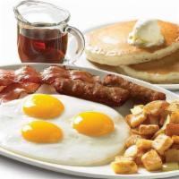 The Great Big Breakfast · Three eggs, two applewood-smoked bacon strips, two sausage links or one turkey sausage patty...