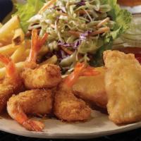 Beer Battered Fish 'N' Shrimp · Tender, flaky cod and plump shrimp coated and fried crispy with tasty beer batter. Served wi...