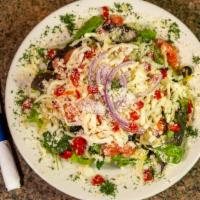 Specialty Salad · Mixed greens, roasted peppers, olives, artichoke hearts, tomato, mozzarella, red onion.