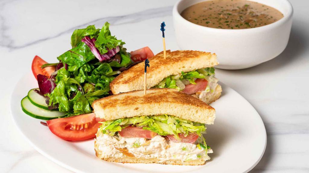 Renee’S Chicken-Almond Salad Sandwich Special · One-Half of a Chicken-Almond Salad Sandwich, a Cup of Our Soup and a Small Green Salad