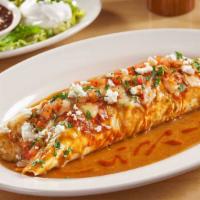 Factory Burrito Grande · A Monster Burrito with Chicken, Cheese, Rice, Onions and Peppers.  Served with Guacamole, Ci...