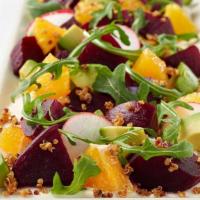 Beet & Avocado Salad · Glazed beets, avocado, fresh orange, arugula and honey-yogurt sauce