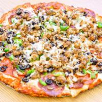 Combination · Pepperoni, salami, Italian sausage, beef, linguica, mushrooms, black olives, green peppers, ...