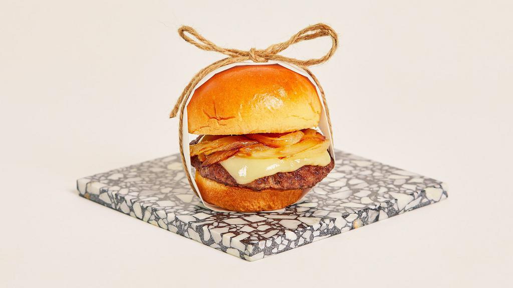 French Onion Soup Slider (2) · Juicy beef patty covered in caramelized onions and melted gruyere on a toasted bun.