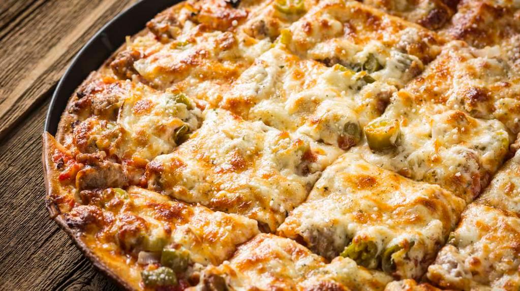Sausage Supreme · Pizza Sauce, Pizza Cheese, Italian Sausage, Mushrooms, Onions and Green Peppers.