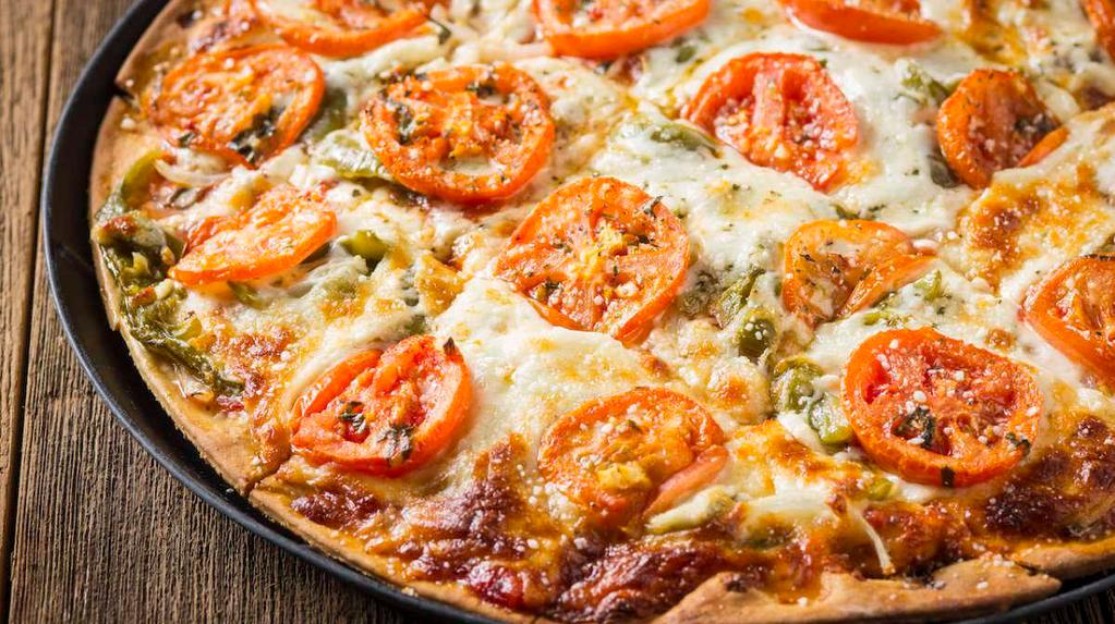 Vegetarian Deluxe · Vegetarian. Pizza Sauce, Pizza Cheese, Tomato, Mushrooms, Onions and Green Peppers.