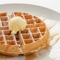 Belgian Waffle  · Belgian waffle with powdered sugar and whipped butter.