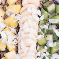 Tropical Bowl · Organic Acai, granola, banana, kiwi, pineapple, coco flakes, and organic agave drizzle.