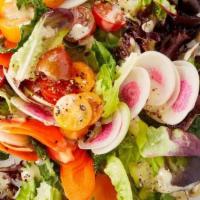 Not So Simple Salad · House gem lettuce mix, carrots, watermelon radish, tomatoes, and a side of GCC Dijon mustard...