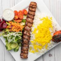 Beef Koobideh · One skewer of seasoned ground sirloin mixed with a grated onion and grilled on an open flame