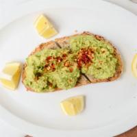 Avocado Toast · Multigrain toast, chunky avocado, salt, pepper, lemon juice, chili flakes.