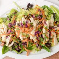 Chinese Chicken Salad · Romaine, mixed greens, cilantro, carrots, red cabbage, wonton noodles, honey  sesame dressing.