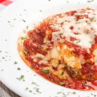 Lasagna (Meat) · layers of wide noodles topped Ricotta & Mozzarella cheese with our delicious crumbled meatba...