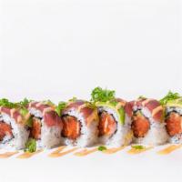 Spicy In & Out Roll · tuna, spicy tuna roll, avocado, spicy mayo, chili oil, green onion