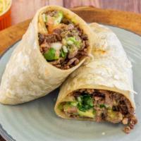 Carne Asada Burrito · Meat, guacamole, & Pico de gallo