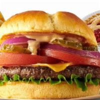 Bigger Burger Bundle With Pie · Huddle up at home! Enjoy six cheeseburgers with juicy beef patties, two pounds of French fri...
