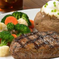 Sirloin Steak · Tender, seasoned 4oz. Petite USDA Sirloin Steak* paired with choice of 2 sides.