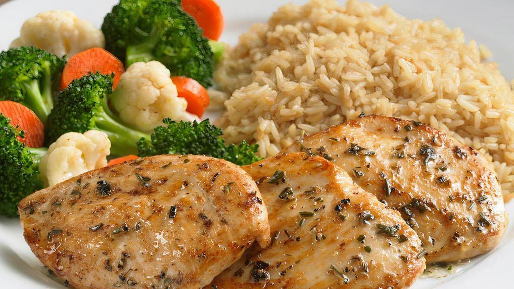 Grilled Herb Chicken · Chicken breast seasoned with a blend of herbs. and grilled to perfection. Served with your choice of 2 sides.
