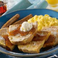 55 Brioche French Toast Combo · Rich brioche bread makes our French toast light, fluffy and decadent dipped in our creamy Fr...