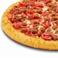 Meat Eaters Pizza (Small) · Pepperoni, Ham, Italian Sausage, Ground Beef, Mozzarella Cheese.