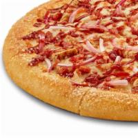 Bbq Chicken Pizza (Large) · Sweet BBQ Sauce, Chicken, Bacon, Red Onions, Mozzarella Cheese.
