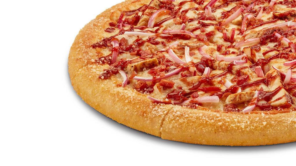 Bbq Chicken Pizza (Large) · Sweet BBQ Sauce, Chicken, Bacon, Red Onions, Mozzarella Cheese.