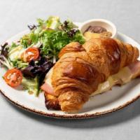 Toasted Paris Ham & Gruyère Croissant · Served with a trio of mustard.  Click Upgrade it and add a small garden salad.