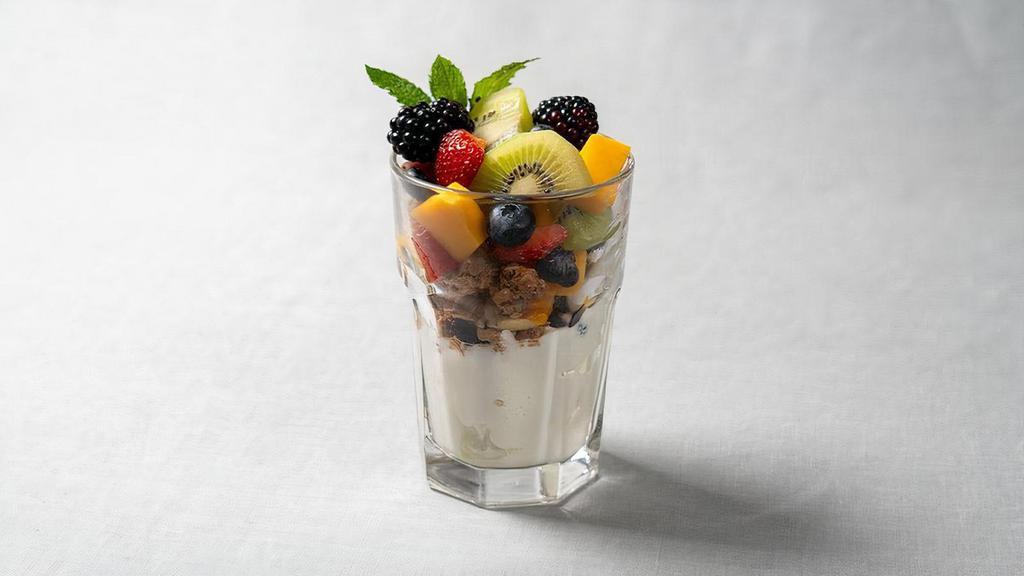 Yogurt Granola Parfait · Organic Greek yogurt, Le Pain Quotidien granola & fresh fruit.