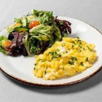 Three Egg Scramble · served with a small green salad