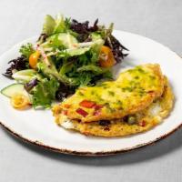 Mushroom & Goat Cheese Omelette · served with small green salad