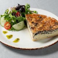 Mushroom & Gruyere Quiche · buttery crust filled with savory custard, roasted cremini and shiitake mushrooms and served ...